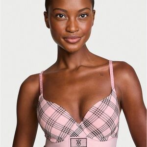 Victoria’s Secret Shine Patch Push-Up Perfect Shape Bra in Pink Plaid